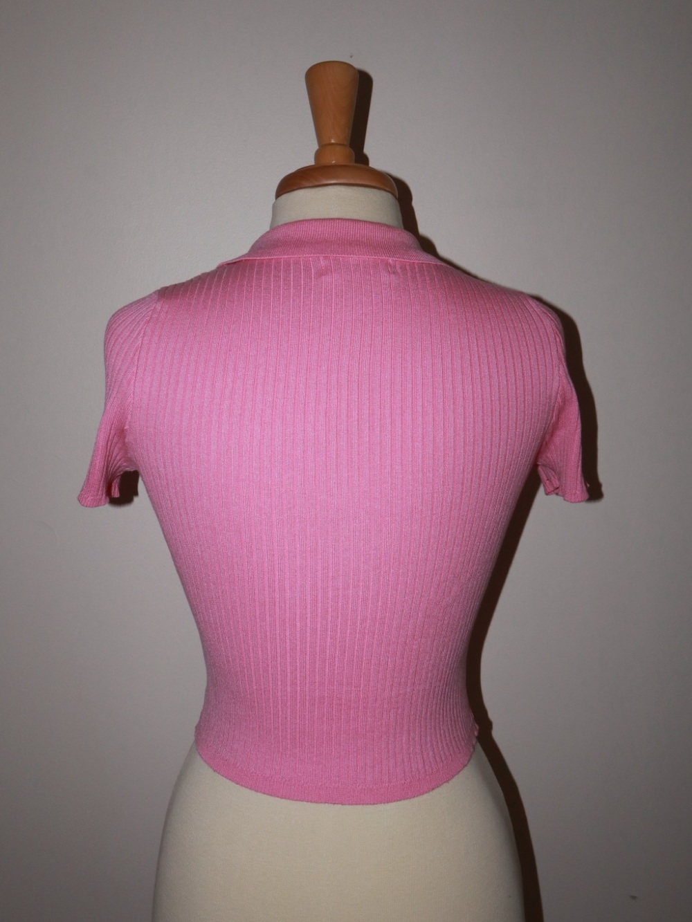 Pink Ribbed Zip-Front Polo Top - Picture 2 of 2